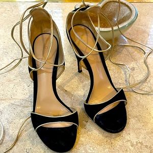 Gianvito Rossi metallic & suede ankle wrap sandals